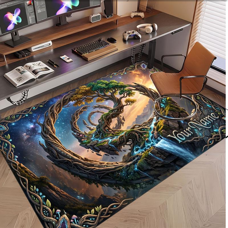 Sunset Landscape Theme Soft Crystal Velvet Rug Custom Name & Text Print Non Slip Floor Rug for Bedroom Living Room