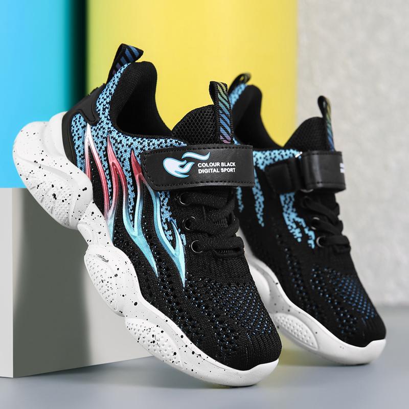 Children's Fashion Flyknit Casual Thick Bottom Velcro Boys' Sports Shoes Night Light Sports Shoes