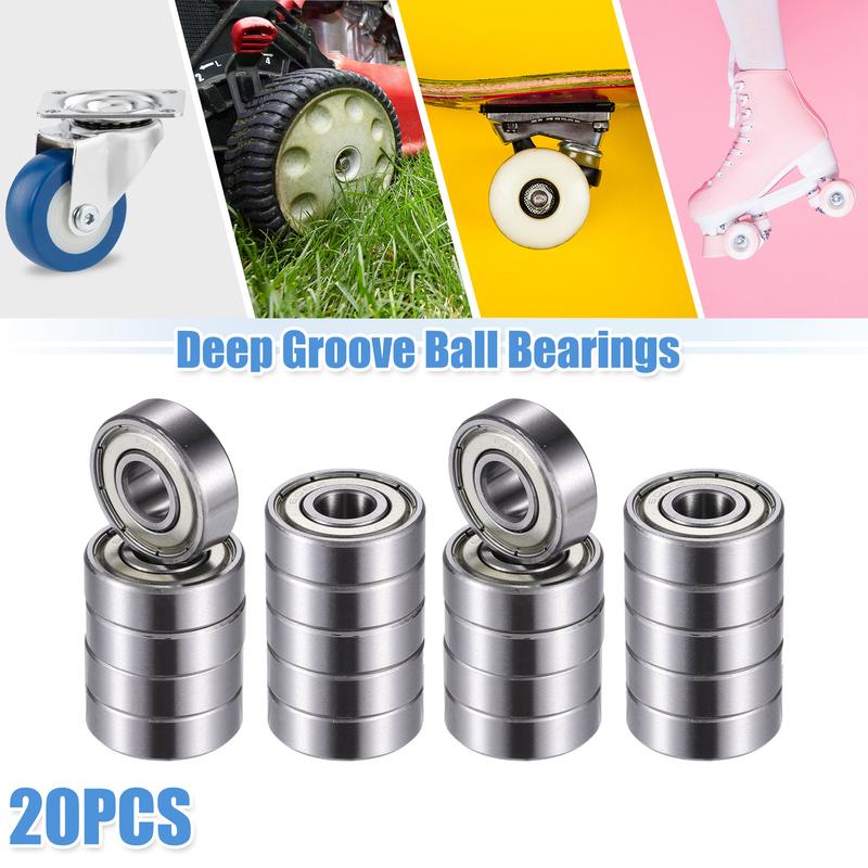 Motoforti 20pcs 608ZZ 8x22x7mm Double Metal Shield Single Row Deep Groove Ball Bearings Silver Tone
