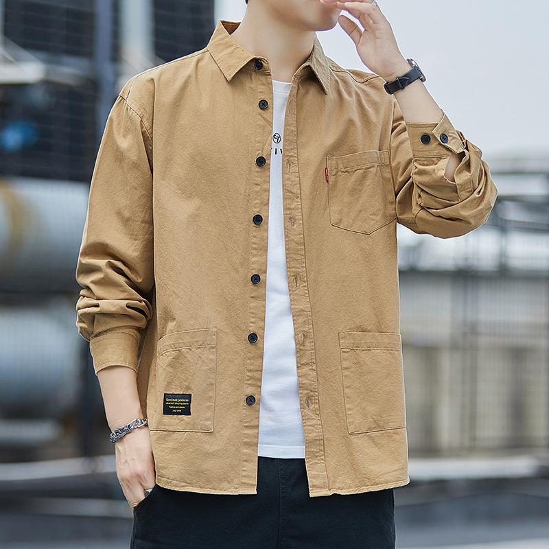 Мужская рубашка с длинным рукавом, осенняя новая корейская модная хлопковая рубашка, повседневная куртка, мужские универсальные топы для мужчин