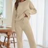 Women's Casual Lounge Set - Soft Fleece Long Sleeve Top & Drawstring Waist Jogger Pants
