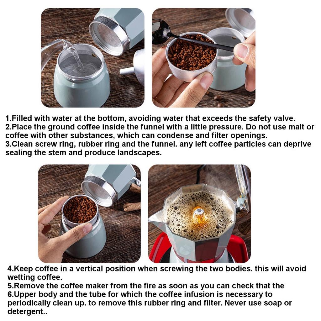 150ml/300ml Coffee Maker Aluminum Mocha Espresso Percolator Pot Coffee Maker Black/Blue Moka Pot Stovetop Coffee Maker 3 Cups/6 Cups