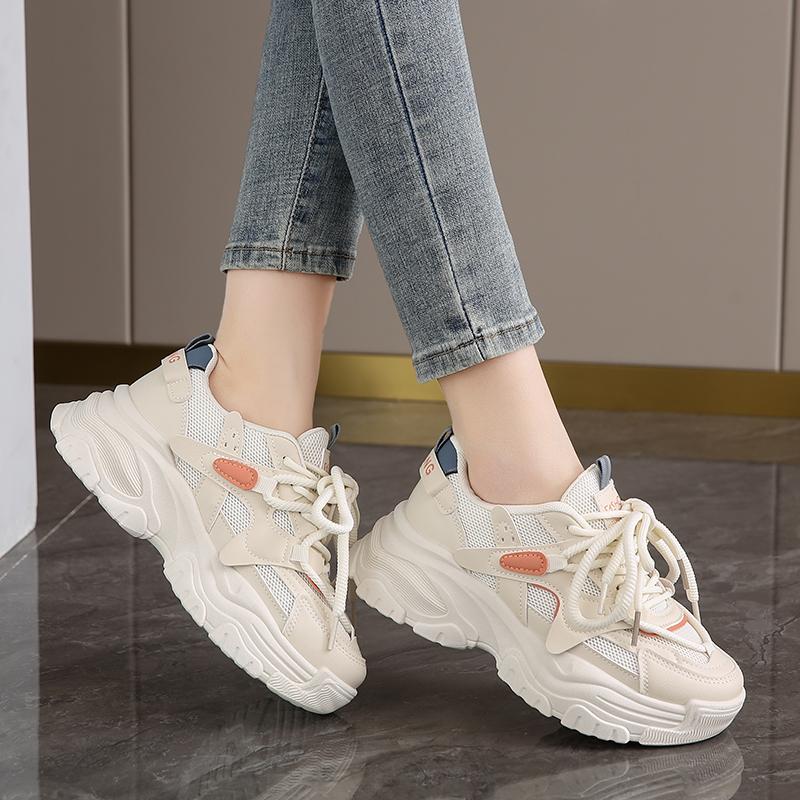 Кроссовки на толстой подошве для женщин на платформе со шнуровкой из дышащей сетки Высококачественная весенняя женская вулканизированная обувь Zapatos Mujer