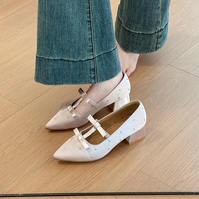 Маленькие сатиновые туфли-лодочки на высоком каблуке с внутренней платформой, женские, весна 2025, новые, темпераментные, сексуальные, с бантом из страз, с открытым вырезом.