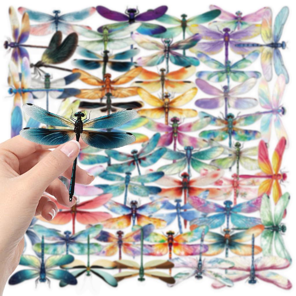 50 Transparent Cartoon Dragonfly Sticker Pack Waterproof Transparent PET Manual Material Decorative Guitar Notebook