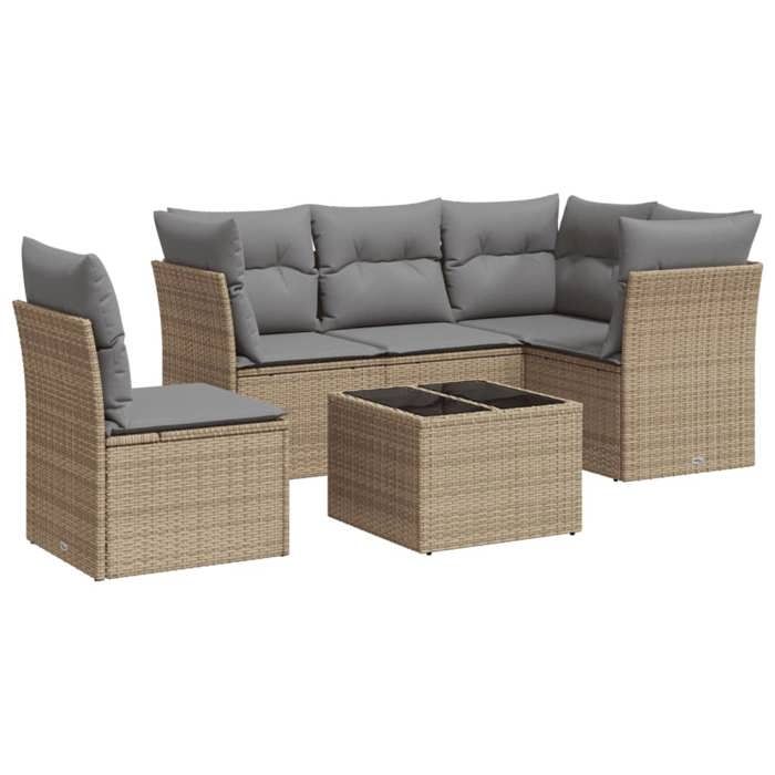 VidaXL Salon de Jardin avec Coussins 6 pcs, Canapés de Terrasse, Ensemble de Meubles de Patio, Mobilier d'Extérieur, Beige 3249488