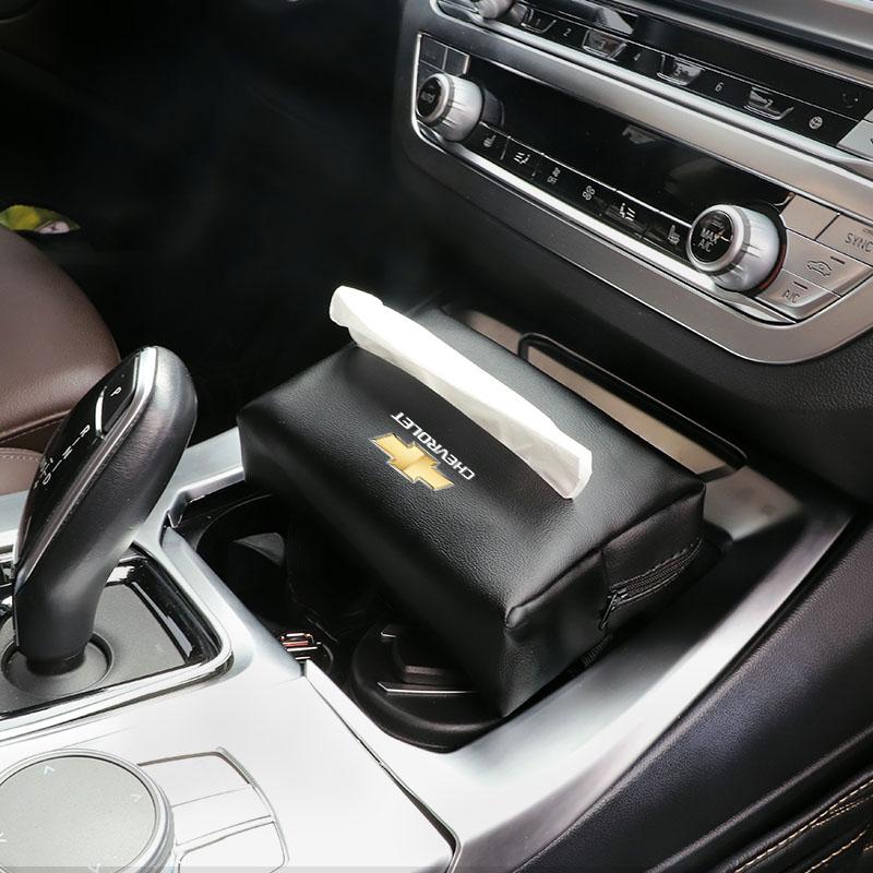 BODCA1 PU Leather Car Tissue Box Facial Tissue Storage Bag For Chevrolet Bolt Spark Tahoe Z71 Aveo Impala Lacetti Malibu Sail SS Cruze