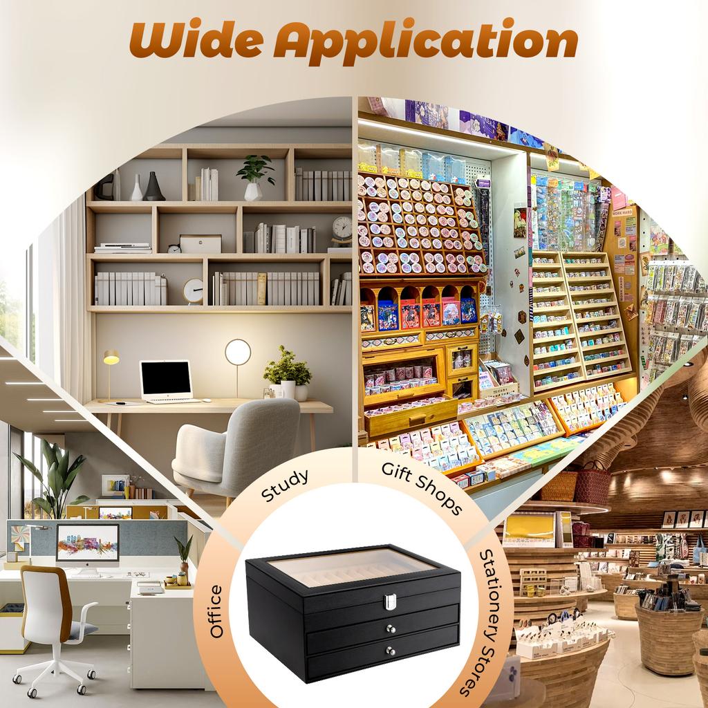 Роскошный кейс для хранения 36 ручек, коробка для ретро-ручек из ПУ кожи со стеклянной крышкой и замком для коллекционеров перьевых ручек