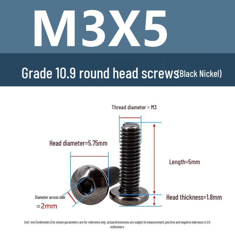 Yigu High-Strength Black Nickel Hex Socket Pan Head Machine Screw M3/M4