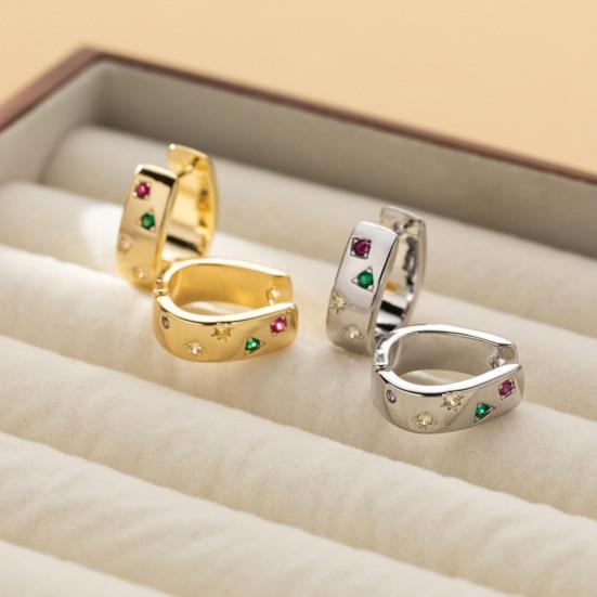 1 пара сережек Huggie, разноцветные стразы, полированный металл, U-образные, легкие украшения для ушей для вечеринки, свадьбы, клуба