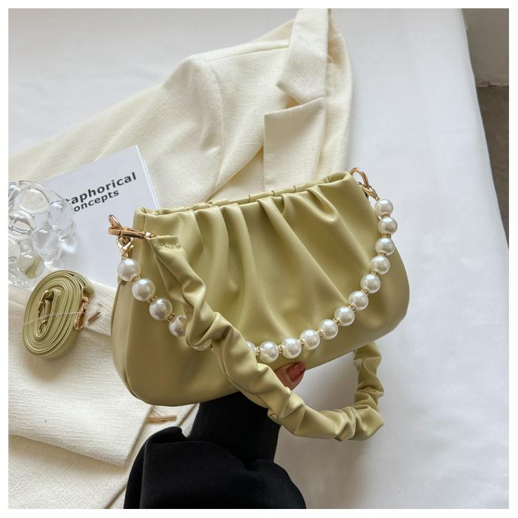 Spring and summer new Korean pearl pleated cloud underarm bag niche popular shoulder messenger bag trendy versatile woman