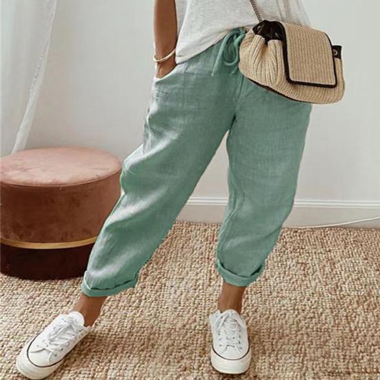 Женские повседневные брюки, однотонные свободные длинные брюки, эластичный пояс, регулируемые брюки на шнурке с карманами