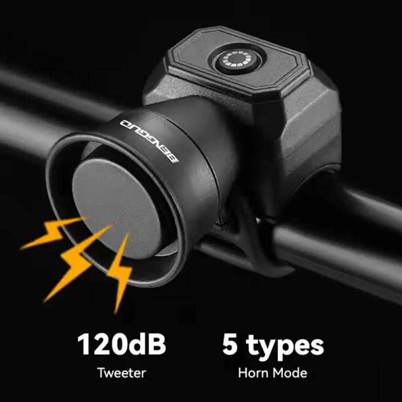 Rechargeable Electric Bike Horn 120dB Loud Bicycle Bell IPX6 Waterproof 5 Sound Modes Quick Mount for MTB Road Bike Scooter