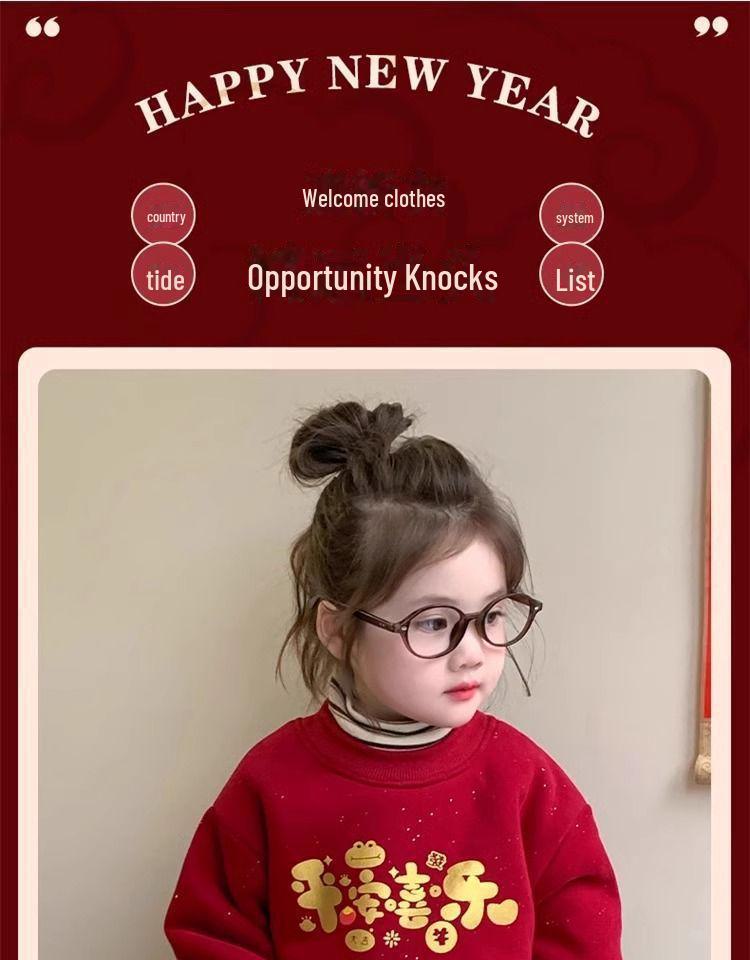 Повседневный свитшот для девочек в корейском стиле с бархатом, мода на осень/зиму, для маленьких и средних детей, новогодний дизайн.