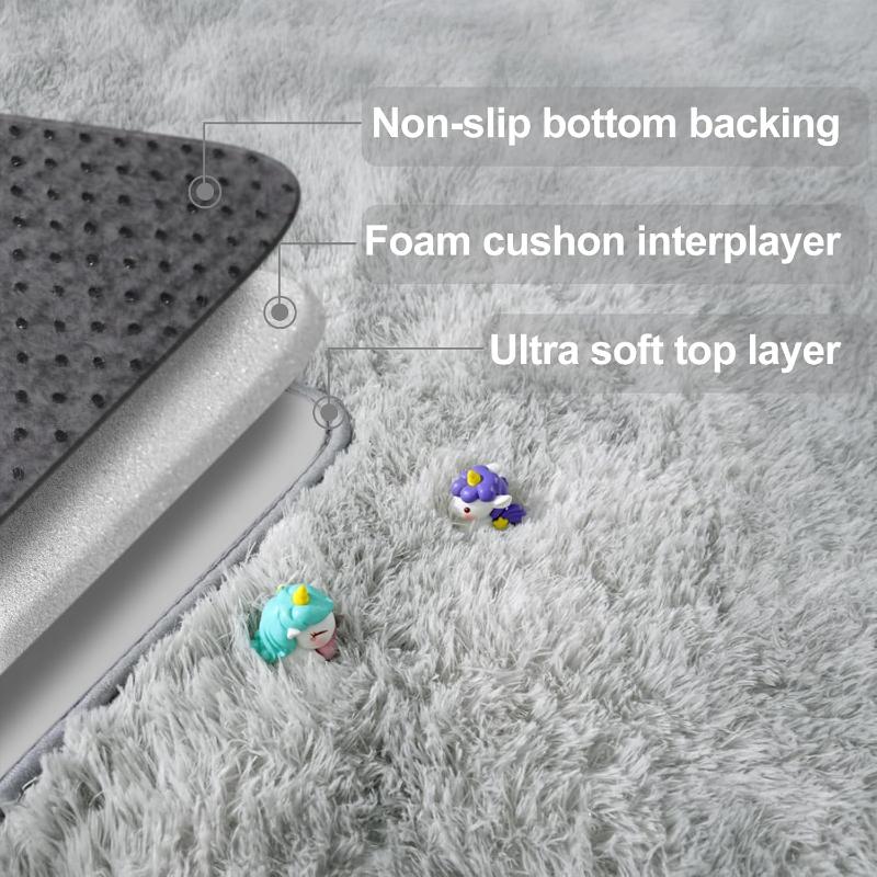 2027 Thick Area Rug Light Grey Fluffy Shag for Bedroom Ultra Soft Plush Fuzzy Washable Carpet for Living Room Dorm Nursery Shaggy Kids Baby Girls Boys