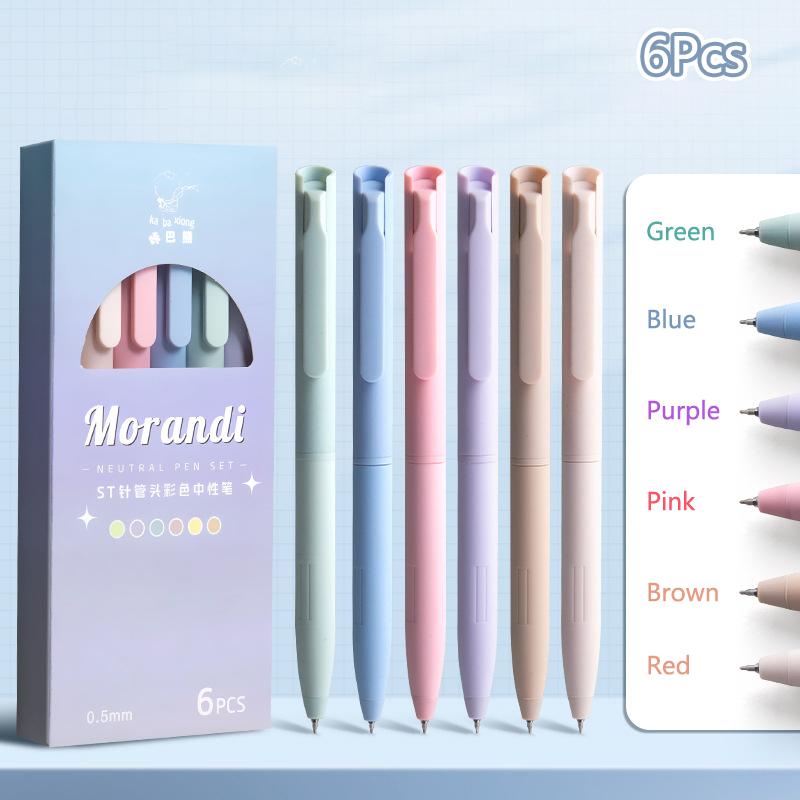 6 шт. цветная гелевая ручка Morandi, цветная ручка для подписи, цветные чернила, быстросохнущие, нажимные, нейтральные ручки, пишущие принадлежности для студентов