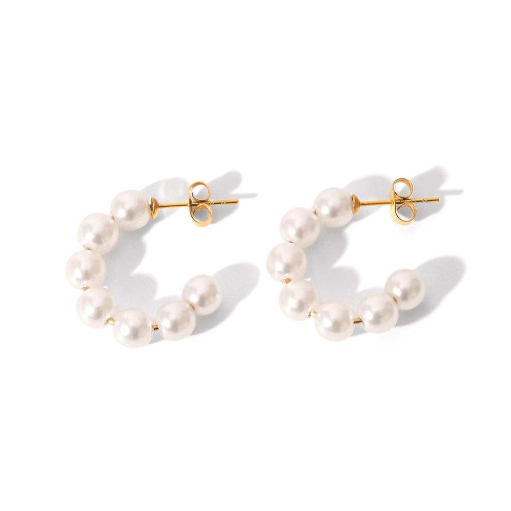 Европейские и американские ретро серьги-пусеты C-образной формы из нержавеющей стали с жемчугом для женщин