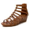 Women Gladiator Sandals Ethnic Style Open Toe T -Strap Cover Back Zip Up Female Summer Shoes Bohemian Roman Style Leather Sandals
