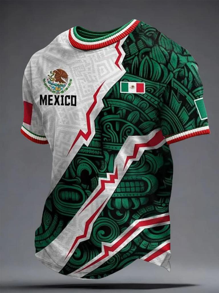 New Men Mexico National Soccer Jersey 3D  Print Quick Dry Football T Shirt  Sports Training Tee for Fan Match Daily Wear