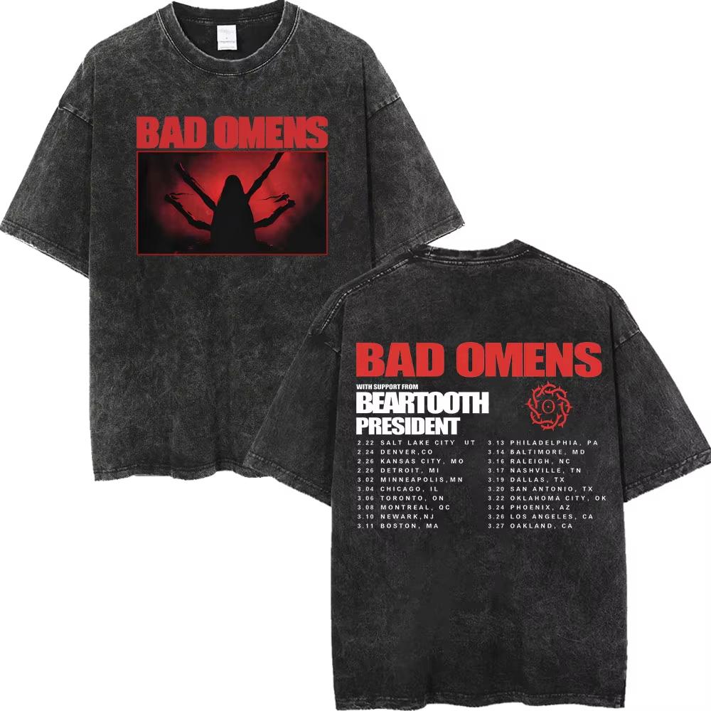 Винтажные стираные футболки рок-группы Bad Omens, готическая мода, футболки с коротким рукавом для мужчин и женщин, повседневные свободные хлопковые футболки, стритвир
