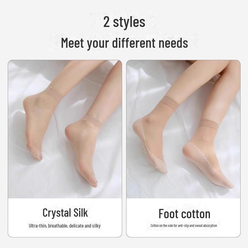 Женские хрустальные короткие носки – Весенне-летние тонкие, износостойкие, антизатяжки, черные и телесные хлопковые, бесшовные невидимые носки средней длины.