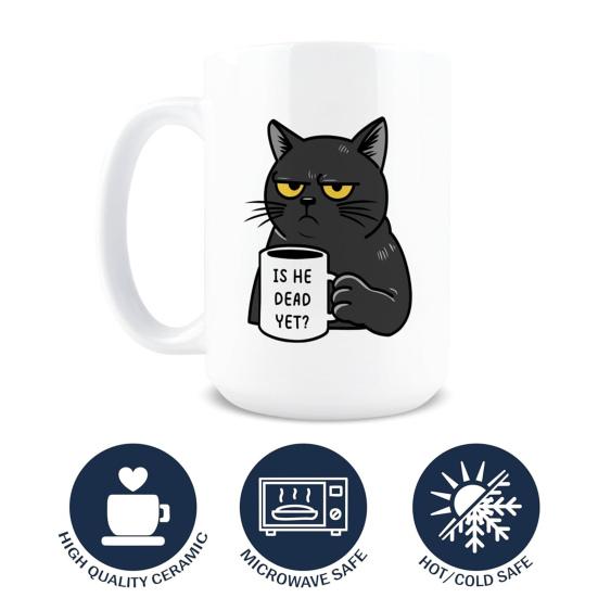 Керамическая кофейная кружка Он уже умер 330 мл Оригинальная кружка Дизайн черного кота Чайная кружка Кружка с отношением к кофеину для офиса и дома