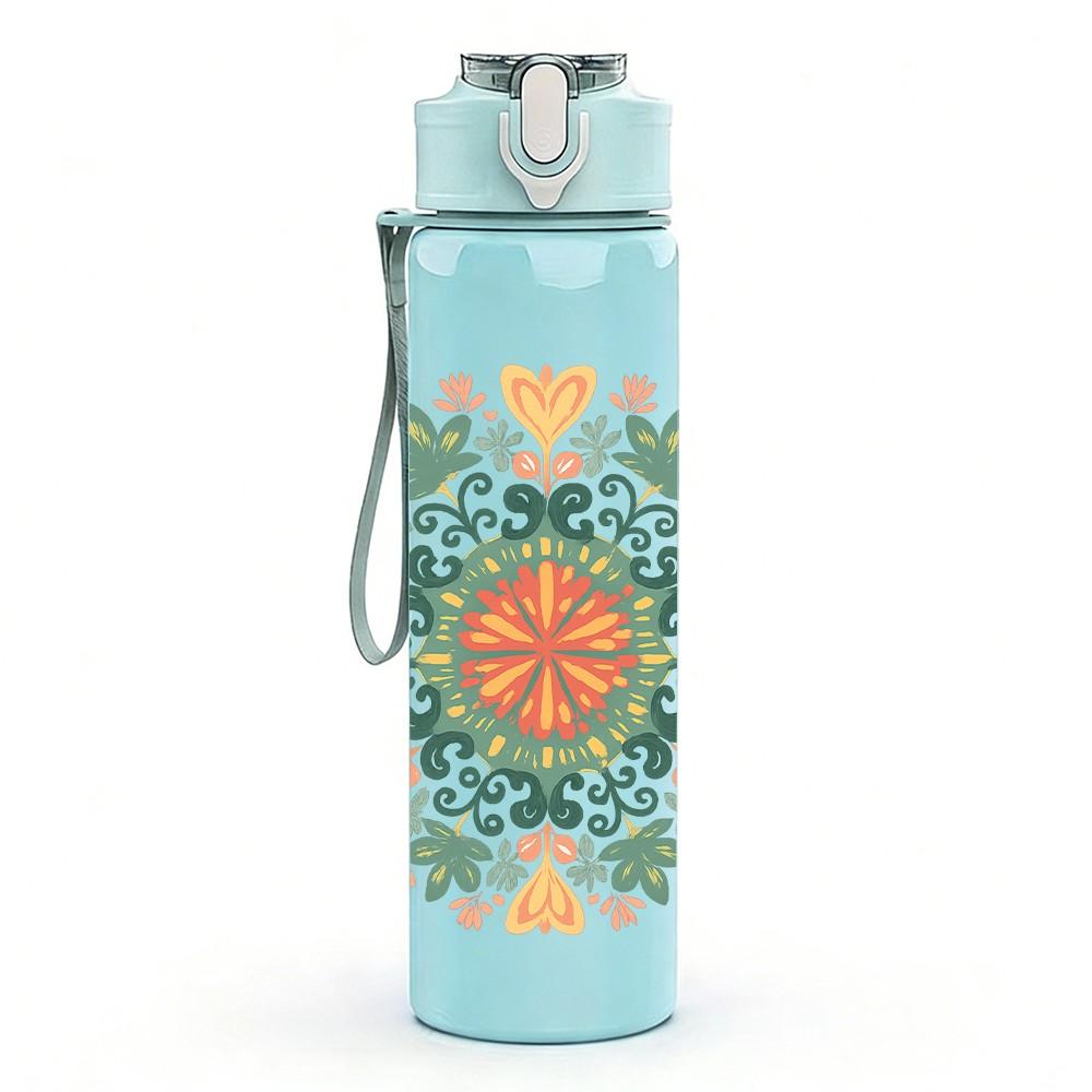 1PC Soft Tone Mandala Pattern 750ml Color Plastic Sports Water Bottle Leakproof Flip Straw Lid Suitable for Sports Office Home Use