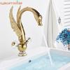 Brass Gold Black Swan Basin Faucet Deck Mounted Bathroom Faucet Hot and Cold Water Mixer Tap Bath Water Faucet Basin Faucet Taps