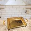 Fruit Plate Snack Tray with Handle,Rectangle Gifts Gold Decorative Breakfast Trays Ornament Cake