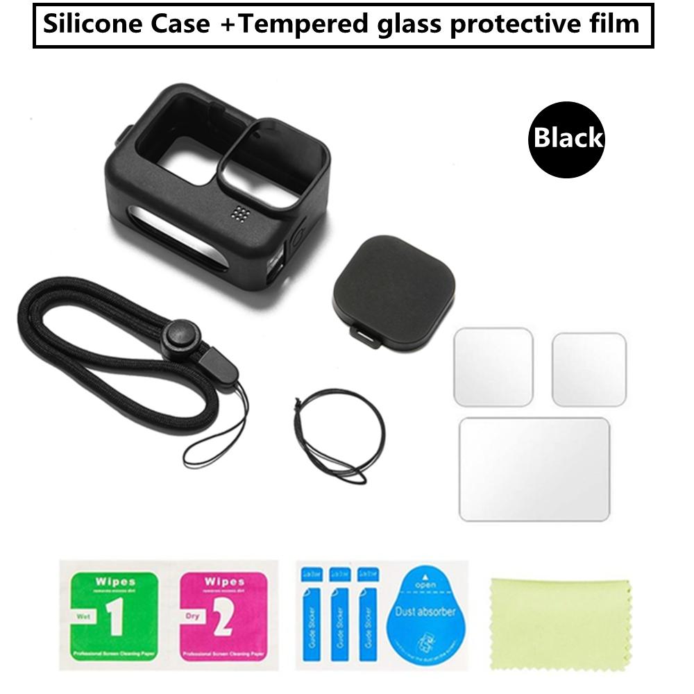 Силиконовый чехол для GoPro Hero12 11 10, черное закаленное стекло, защитная пленка для экрана, крышка объектива, аксессуары для GoPro9