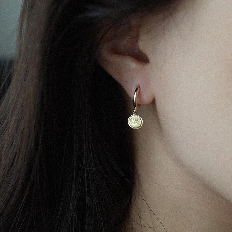 Small Round Letter S925 Sterling Silver Ear Clip Women's Simple Lucky Earrings