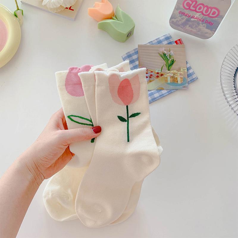 6 пар женских носков с цветочным японским корейским стилем, носки средней длины, цветочные, конфетные, винтажные, новинка, повседневные, дышащие, кавайные, милые носки
