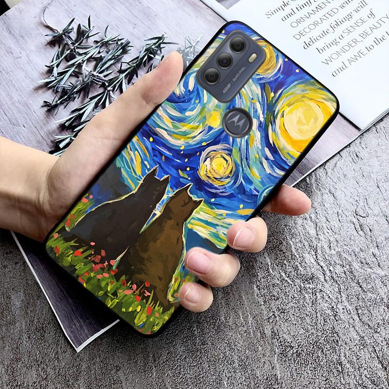 Чехол для телефона для Moto G86 G85 G75 G15 G05 G56 G72 G53 G54 G84 G60 G31 G32 G24 G 5G G Play Звездная ночь Ван Гог кот
