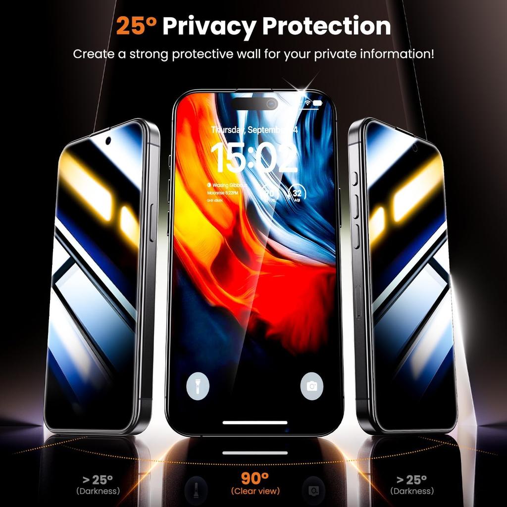 For iPhone 16 Plus Anti-Spy Screen Protector Temered Glass Film with Dust-Proof Net
