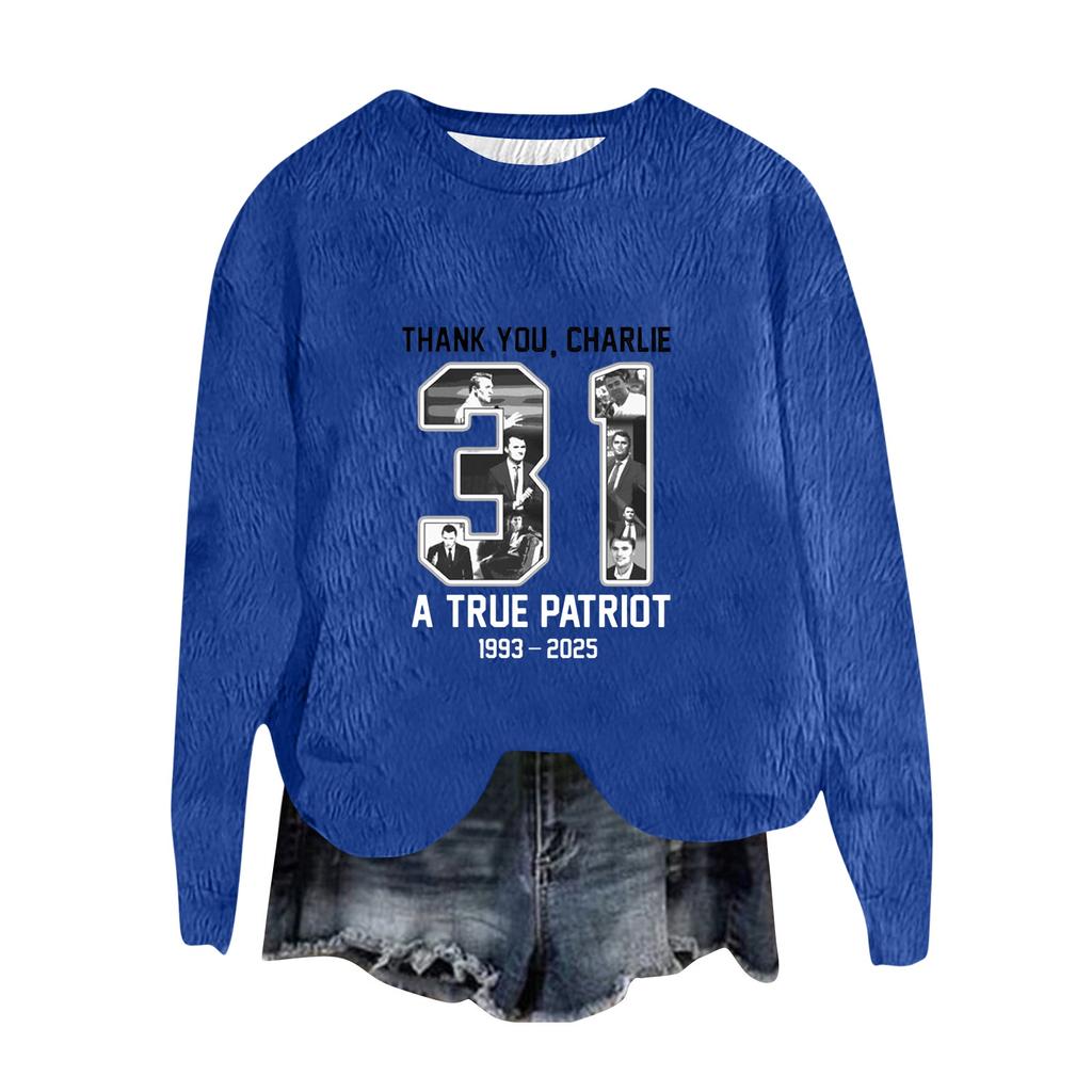 Women's Fashion Round Neck Pullover Top Long Sleeve Tee Printed Sweatshirt