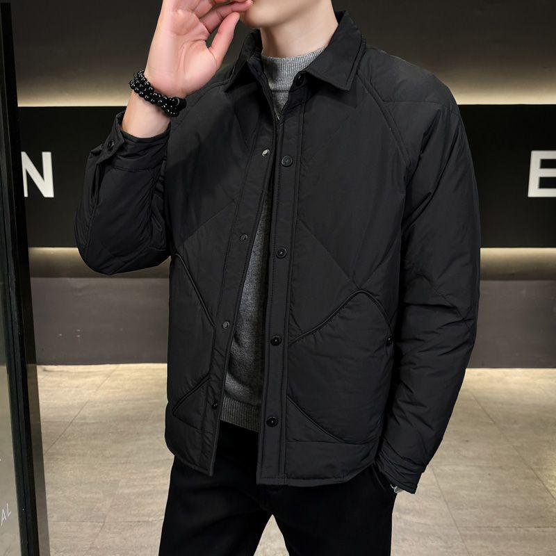 Мужская легкая клетчатая пуховая куртка в корейском стиле с отложным воротником