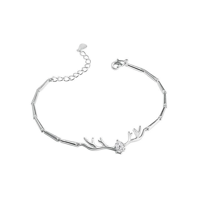 S925 Silver 'I Have You' Reindeer Antler Bracelet with Gemstones - Elegant Valentine's Day & Christmas Jewelry for Women.