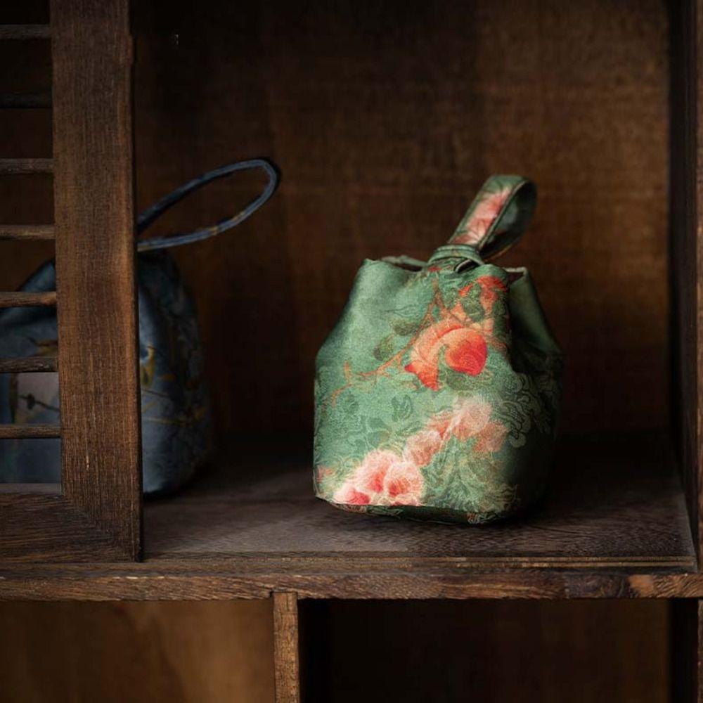 Chinese Style Teaware Storage Bag Print Small Item Pouch Teacup Drawstring Cloth Pouch Festival