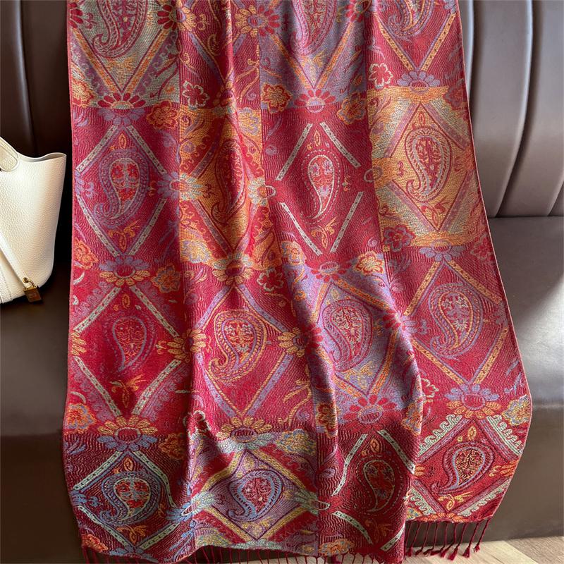 Роскошный бренд Осенний кашемировый пашминовый платок для женщин Накидка Теплый зимний жаккардовый шарф Дизайнерский принт Дамский фуляр Столы Шарф