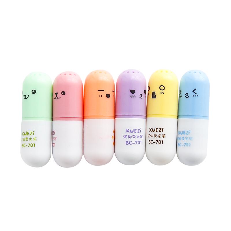 6 шт., милая капсульная ручка-хайлайтер, мини-таблетки, цветной точечный маркер, лайнер для письма, канцелярские принадлежности