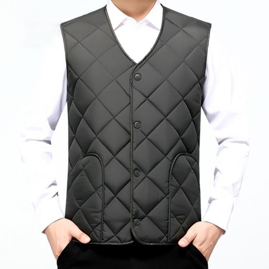 Men Vest Coat V-Neck Sleeveless Single Breasted Solid Color Waistcoat with Pockets Thickened Plush Lining Vest Jacket