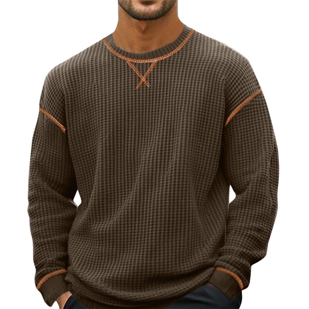Men's Solid Color Round Neck Long Sleeve Tops Men's Sports Large Size Casual Round Neck Tops