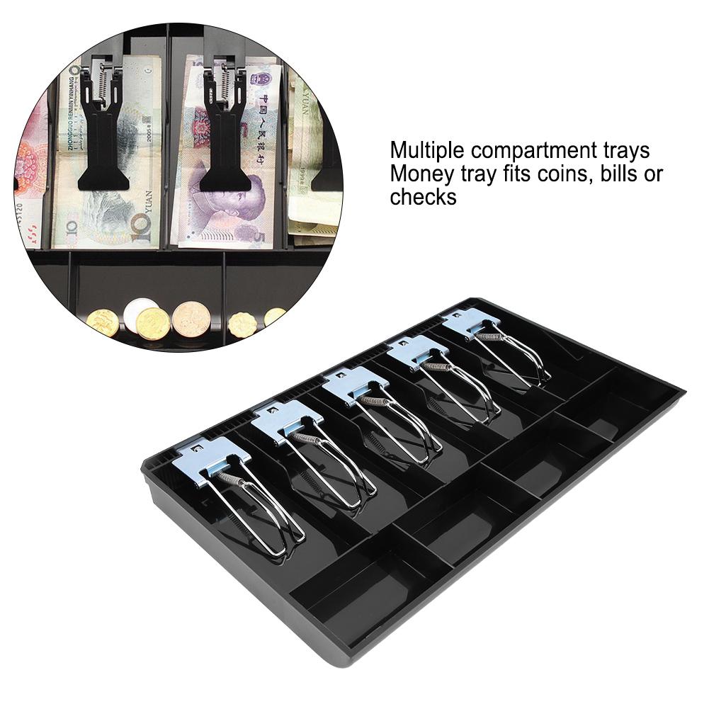 ABS Material Tray with Metal Clip Cash Drawer Register Insert Tray Currency Storage Box(Black)