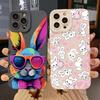 Cute Colorful Rabbit Silicone Phone Case For iPhone 11 12 13 14 15 16 Pro Max X XS Max XR 7 8 Plus SE Shockproof Soft Cover