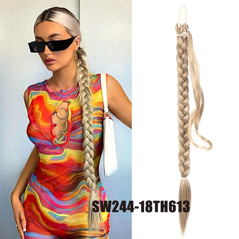 30 дюймов с резинкой, длинный хвост, наращивание волос, плетеный хвост, синтетический натуральный для женщин, шиньон, косы