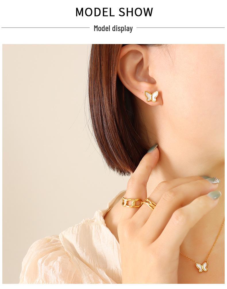 18k Gold-Plated Korean Minimalist Butterfly and Seashell Necklace & Earring Set