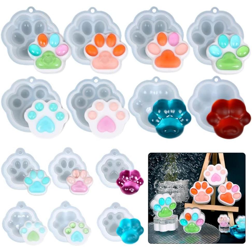 14 Pieces Paw Print Resin Mold Paw Silicone Mold Cat Paw Epoxy Resin Casting Mold With Matte And Mirror Effect For Diy Cute Paw