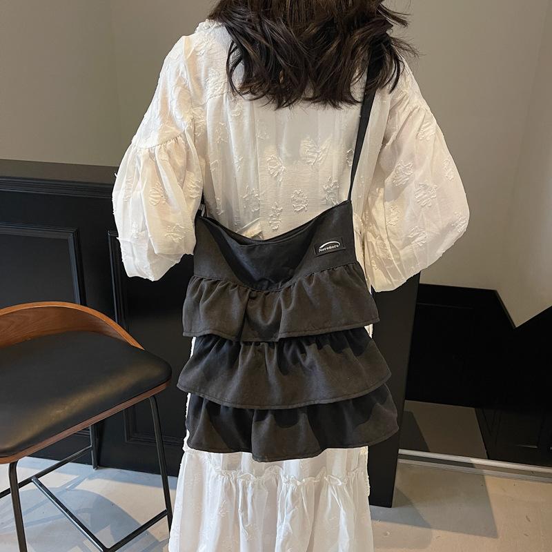 Сумка через плечо с оборками в виде лепестков, женская однотонная сумка-тоут, большая вместимость, сумка через плечо