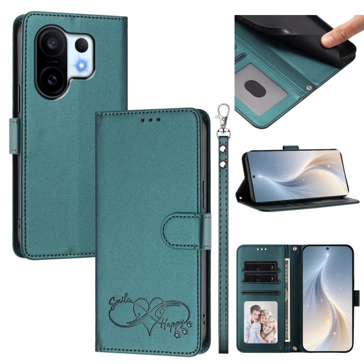 Happy Heart Pattern Magnetic Closure Vegan Leather Phone Case With Wrist Strap For vivo X200 FE