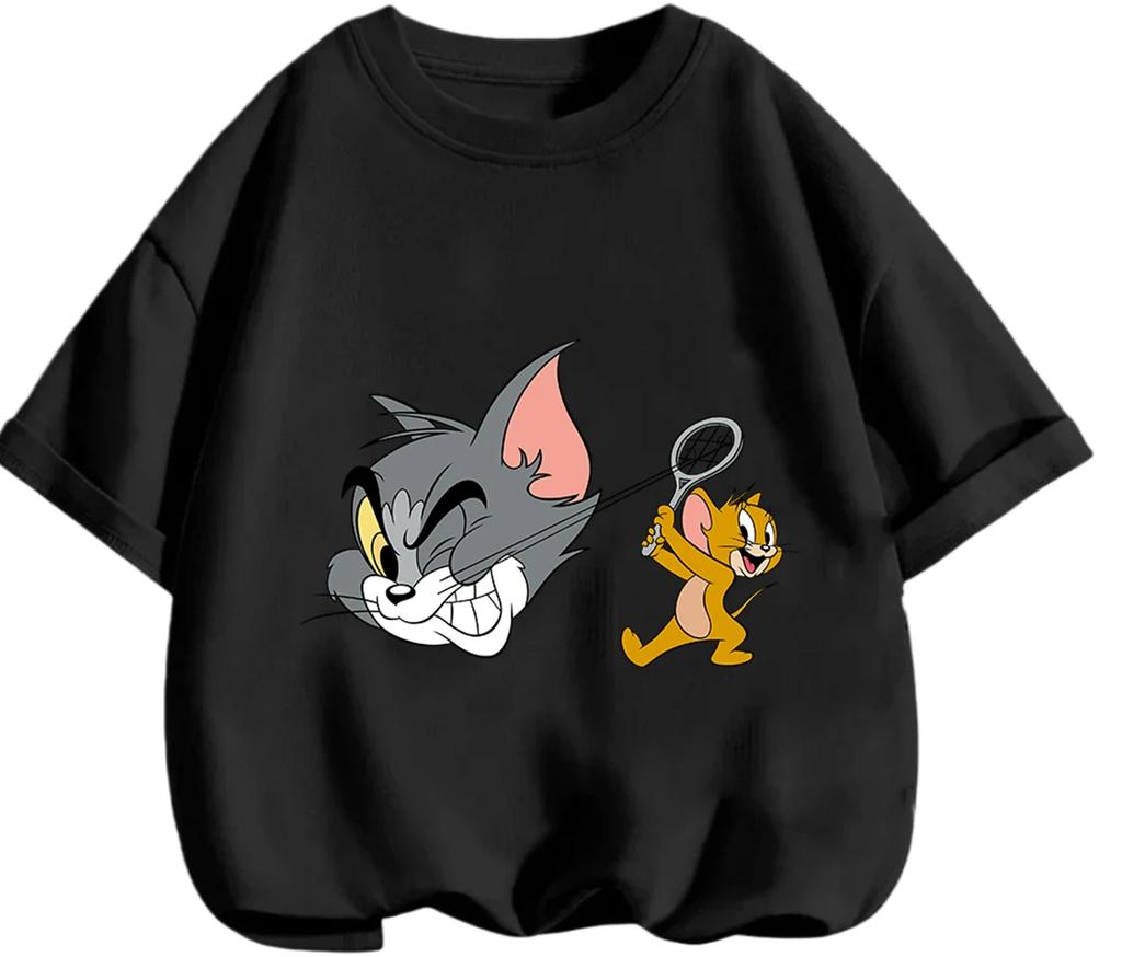 Breathable Summer Tom And Jerry T Shirt Street Fashion Casual Short Sleeve Outfit Boys Girls